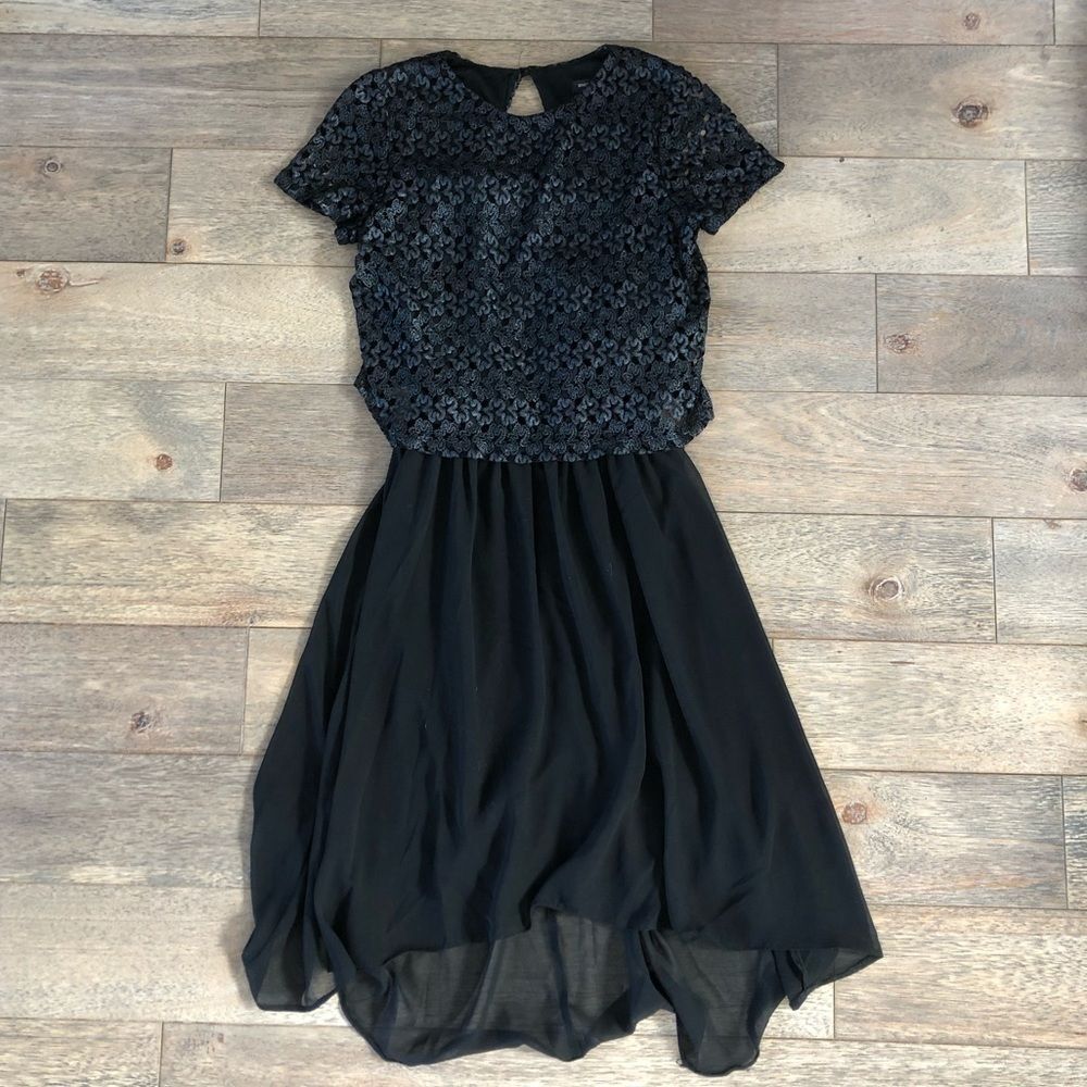 Black High-Low Dress with Textured Lace Top Size 2